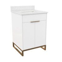 CosmoLiving Leona 24" Bathroom Vanity with Top in White with Gold Metal, New in Box $799