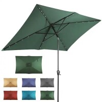 Sun-Ray 6.6' x 9.8' Rectangular Steel Solar Market Umbrella in Green, New Shelf Pull $299
