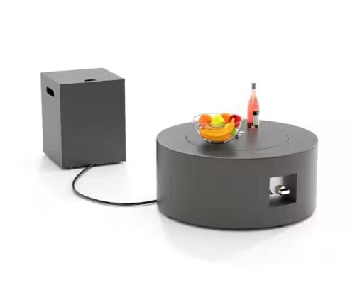 Evita 30 in. Round Propane Fire Pit Table 50,000 BTU Gray Outdoor Fire Table with Lid, Rocks and Cover-Backyard Fire Pit New Shelf Pull $599