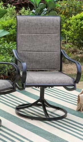 Phi Villa Black Swivel Padded Textilene Metal Outdoor Dining Chair with Curve Arms New in Box $299