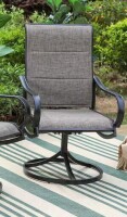 Phi Villa Black Swivel Padded Textilene Metal Outdoor Dining Chair with Curve Arms New in Box $299