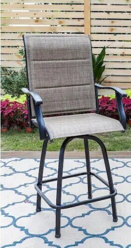 Phi Villa Padded Swivel Metal Outdoor Bar Stool with Arms New in Box $299