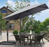 Purple Leaf 9 ft. Square Aluminum UV-Resistant Outdoor Cantilever Offset 360&deg; Rotation Patio Umbrella , Light Gray in Box $499