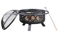 Teamson Home Round Steel Outdoor Fire Pit Outside Wood Burning Firepit Bonfire with Firebowl, Poker, Mesh Screen for Patio Garden Backyard BBQ, 30 Inch, Black New in Box $299