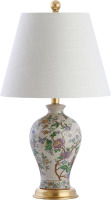 JONATHAN Y Grace 24" French Country Floral Urn Ceramic Lamp, Multi-Colored Chinoiserie Ginger Jar, French Country Cottage Style, Linen Shade, Gold Metal Base, LED Bulb Included New In Box $199