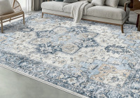 KUETH Modern 8x10 Area Rug for Living Room, Non Slip Machine Washable Retro Rug, Low Pile Chenille Print Rug for Bedroom, Dining Room, Home Office, Blue New In Box $299