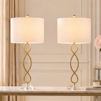 Everly Quinn Hallye 30.5" Modern Glam Crystal and Iron Table Lamp with 3-Way Dimmable Lighting (Set of 2) New In Box $499