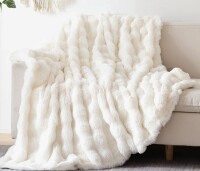 AIMEBBY Faux Fur Throw Blanket for Couch &ndash; Cream White Fluffy Cozy Rabbit Fleece, Plush Soft Bubble Blanket for Sofa & Bed, Warm Fuzzy Home Room Decor Throw 50" x 60" $199