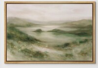 Latitude Run&reg; Soft Green Hillside Overlooking Tranquil Lake Landscape Framed Canvas Master Bedroom Wall Art Work Print, 24" H x 36" W x 1.5" DNew Shelf Pull $199