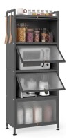 GIANTEX 5-Tier Kitchen Storage Cabinet, 4 PC Doors, Rolling Wheels, Grey with 4 Hooks & Adjustable Feet, 60" Baker's Rack Microwave Stand for Dining & Living Room Similar to Picture New In Box New Shelf Pull $299