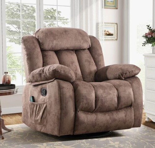 Ebern Designs 37.4" Wide Contemporary Compact Microfiber Swivel Rocker Manual Recliner Chair with Heat and Massage New in Box $699