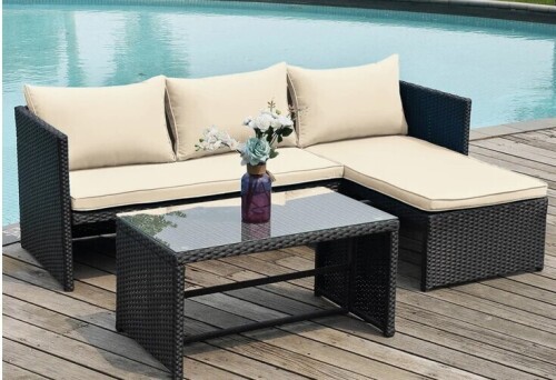 Ebern Designs 3 Piece Patio Conversation Sofa Seating Group With Cushions New in Box $799