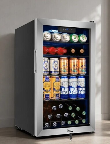 Velivi 130 Can Beverage Refrigerator Cooler, 3.22 Cu.ft Beverage Cooler With Low-E Glass Door, Safety Lock, Beverage Fridge New in Box $499