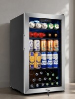 Velivi 130 Can Beverage Refrigerator Cooler, 3.22 Cu.ft Beverage Cooler With Low-E Glass Door, Safety Lock, Beverage Fridge New in Box $499