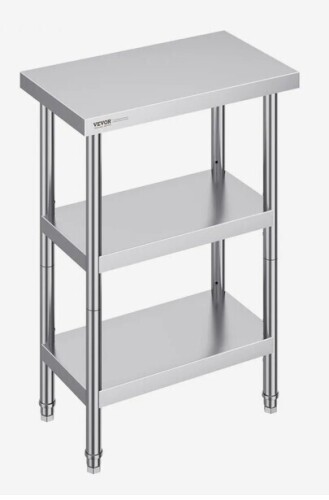 VEVOR Stainless Steel Food Prep Table, 14 x 24 x 34 Inch Commercial Kitchen Worktable, with 2 Adjustable Undershelf, Heavy Duty Prep Table Metal Work Table for BBQ, Kitchen, Home, and Garage New in Box $199