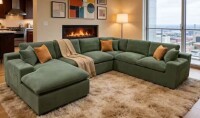 Nobile House Noble House Phoebe 135 in. Square Arms Polyester Blend Modular Compressed Sectional Sofa in Dark Green with Chaise, Storage Pockets in Green New $2499