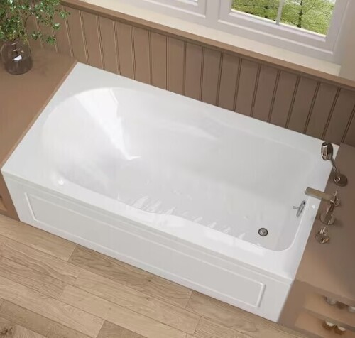 Getpro SnowAprn 60 in. x 32 in. Alcove Soaking Bathtub with Right-Hand Drain Rectangular Apron Front Skirt Bathtub in White New in Box $999