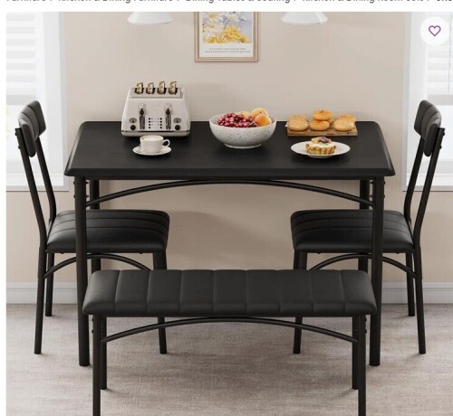 Ebern Designs Komuda 4 - Person Four Leg Dining Set (Set of 4) in Black New in Box $599