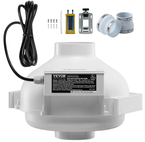 VEVOR 4 to 4.5 inch Radon Fan Installation Kit, Quiet 260CFM Radon Mitigation Fan System Kit with 2 Couplers, Pressure Indicator, Waterproof Inline Duct Fan Exhaust Fan for Indoor Outdoor Ventilation New In Box $199