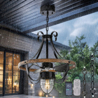 Ganeed 21.45" IP44 Waterproof Outdoor Farmhouse Caged Ceiling Fan With Light Kits And Remote Control New In Box $399