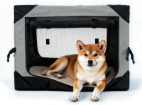 Pettycare 36" x 25" x 25" Soft Collapsible Crate for Small Dogs, 4-Door Portable Foldable Soft Kennel with Chew Proof Mesh Windows for Indoor & Outdoor Travel Grey New in Box $199