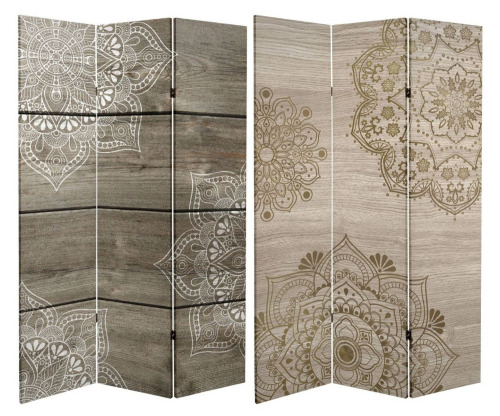 Oriental Furniture 6" Double Sided Mandala Oak Canvas Room Divider, Lightweight, Adjustable, High-Resolution Print, No Assembly Required, 71 Inches (H) x 47.25 Inches (W) x 1 Inches (D), New In Box $299