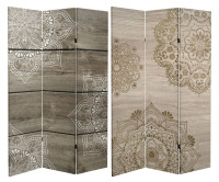 Oriental Furniture 6" Double Sided Mandala Oak Canvas Room Divider, Lightweight, Adjustable, High-Resolution Print, No Assembly Required, 71 Inches (H) x 47.25 Inches (W) x 1 Inches (D), New In Box $299