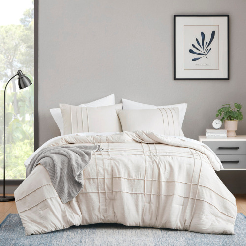 510 Design Queen Size 3-Piece Porter Soft Washed Pinch Pleated Comforter Set $299