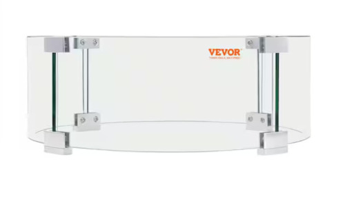 VEVOR Fire Pit Wind Guard 17 x 17 x 6 in. Glass Flame Guard 0.25 in. Thick Glass Shield with Aluminum Alloy Feet Fire Table New In Box $199