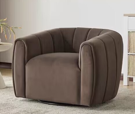 Christopher Knight Home Smith Modern Dark Brown Upholstered Velvet Swivel Arm Chair, Metal Base New in Box $599