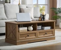 Latitude Run 48" Farmhouse Coffee Table, Rectangle Wooden Center Table With Hidden Storage Drawer, Thick Coffee Tables New in Box $499