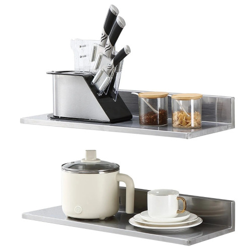 VEVOR 8.6" x 24" -2 Pack Stainless Steel Shelf, Wall Mounted Floating Shelving with Backsplash, 44 lbs Load Capacity Commercial Shelves, Heavy Duty Storage Rack for Restaurant, Kitchen, Bar, Home, and Hotel New in Box $99