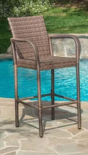 Nuu Garden Brown Wicker Outdoor Bar Stool, Patio Rattan Bar Chair Bar Height Dining Chair with Armrests and Backrest $299
