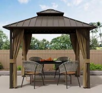 Gazebest 10 ft. x 10 ft. Double Galvanized Steel Roof Aluminum Frame Outdoor Patio Hardtop Gazebo with Netting and Curtains (3 Boxes) New in Box $1899