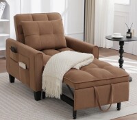 Ebern Designs 31.7" Wide Upholstered Convertible Sleeper Accent Chair Bed Chaise Lounge Chair Armchair in Brown New In Box $599
