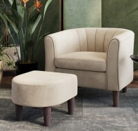 Willa Arlo Interiors Torrence 31.7'' Upholstered Barrel Chair with Ottoman in Beige New in Box $499