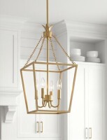 ACROMA Vallejo 4 -Light Satin Gold Bare bulb Metal Chandelier New In Box $299