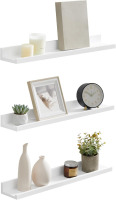 SONGMICS LWS061W01 Set of 3 Hanging Wall Shelf Living Room Decoration 60 cm Length Floating Shelf for Photo Frames Living Room Office Bathroom Kitchen White New In Box $89