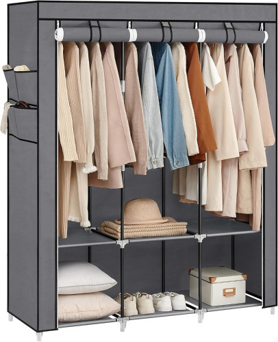 SONGMICS Portable Closet with Cover, 3 Hanging Rods and Shelves Wardrobe Closet Organizer, 4 Side Pockets, 17.7 x 51.2 x 65.7 Inches, Dove Gray, RYLAN Collection New In Box $99