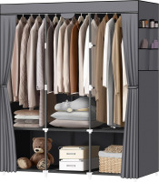 LOKEME Portable Closet, Wardrobe Closet with 3 Hanging Rods and 6 Storage with 3 Hanging Rods and 6 Storage Shelves and 4 Side Pockets, Black Wardrobe Closet Easy to Assemble Ne In Box $99