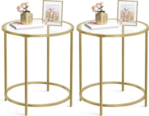 VASAGLE Set of 2 Round Side Table, Glass End Table with Metal Frame Small Coffee Table with Modern Style, for Living Room, Balcony, Bedroom, Gold $299