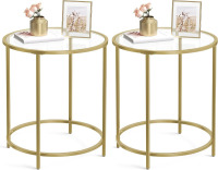 VASAGLE Set of 2 Round Side Table, Glass End Table with Metal Frame Small Coffee Table with Modern Style, for Living Room, Balcony, Bedroom, Gold $299