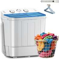 Erivess Compact Mini Twin Tub 18lbs Washing Machine, Drying Rack&10 Hangers 11 lbs Washer Mini Compact Laundry Machine and 7 lbs Spinner, Semi-automatic Clothes Washer Combo for Dorms, Apartment (Blue) New In Box $199
