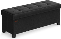 SONGMICS Storage Ottoman Bench, Foldable Foot Rest with Legs End of Bed Bench, Storage Chest, 43.3 x 15 x 15.8 Inches, Load up to 660 lb, Ink Black, New Shelf Pull $199
