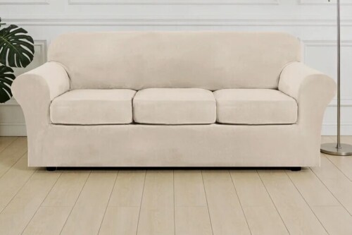 Mercer41 Modern Soft Velvet Plush 4 Piece High Stretch Sofa Slipcover Furniture Protector Luxury Thick Velvet Sofa Cover for 3 Cushion Couch Machine Washable $99