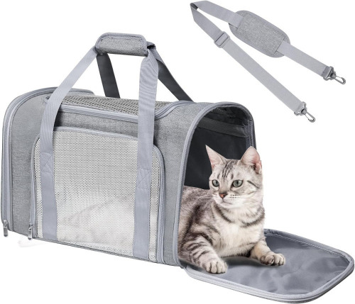 FOORLON 20.0"L x 13.0"W x 13.0"H / 17.0"L x 11.0"W x 11.0"H Cat Carrier Soft Up to 28 Lbs, Breathable Pet Bag with Steel Frame Lockable Zippers, Fits Small Big Dog, Kitten, Puppy, Medium Travel Carrying Case for Kennel Car Airline Transport, Black New In 