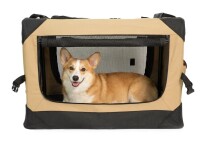 LEVELEVE 26 in. x 18 in. x 18 in. Soft Collapsible Crate for Small Dogs, 4-Door Portable Foldable Soft Kennel with Chew Proof Mesh Windows for Indoor & Outdoor Travel Grey New in Box $199