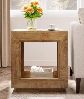 BYBLIGHT Kerlin 23.62 in. Brown MDF Side Table 2-Tier End Table with Metal Frame for Living Room, Bedroom New In Box $299
