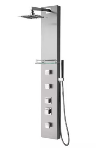 LUXIER 55 in. 3-Jet Full Body Thermostatic Shower System Panel with Rainfall Shower Head Hand Shower in Stainless Steel $499