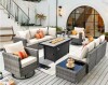 XIZZI Ethereal Grove 11 Pieces Wicker Outdoor Patio Rectangular Fire Pit Set and Swivel Rocking Chairs with Beige Cushions New $2499 (Fire Table Not Included)